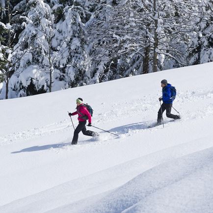 Achtsame Balance am Berg Schneeschuhwanderung