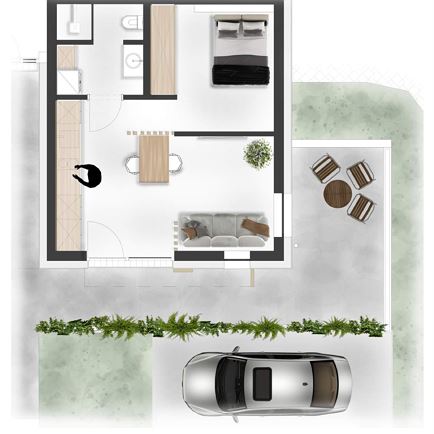 Grundriss mit Parkplatz