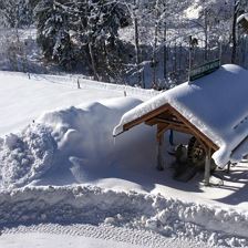 Hinterm Haus unser Wasserrad im Winter