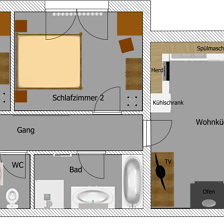 Appartement 85m², 2 Schlafzimmer, Balkon