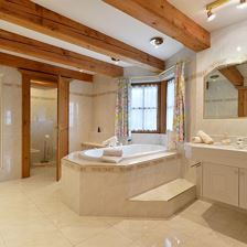 Apartment, shower and bath tub, modern conveniences